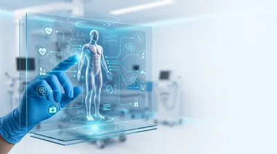 Doctor Interacting With Holographic Human Anatomy Interface