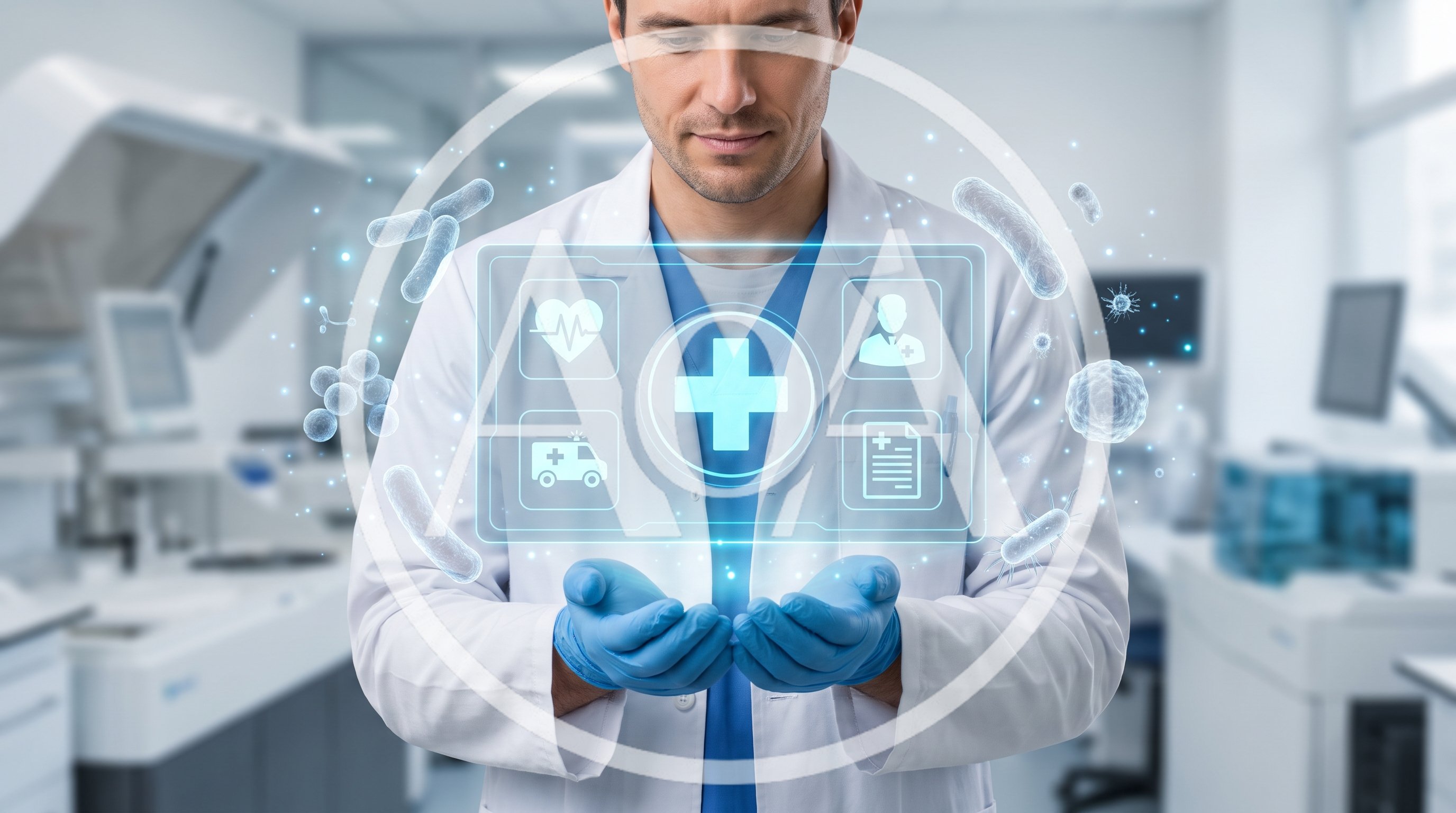 Doctor Interacting With Holographic Medical Interface In Laboratory