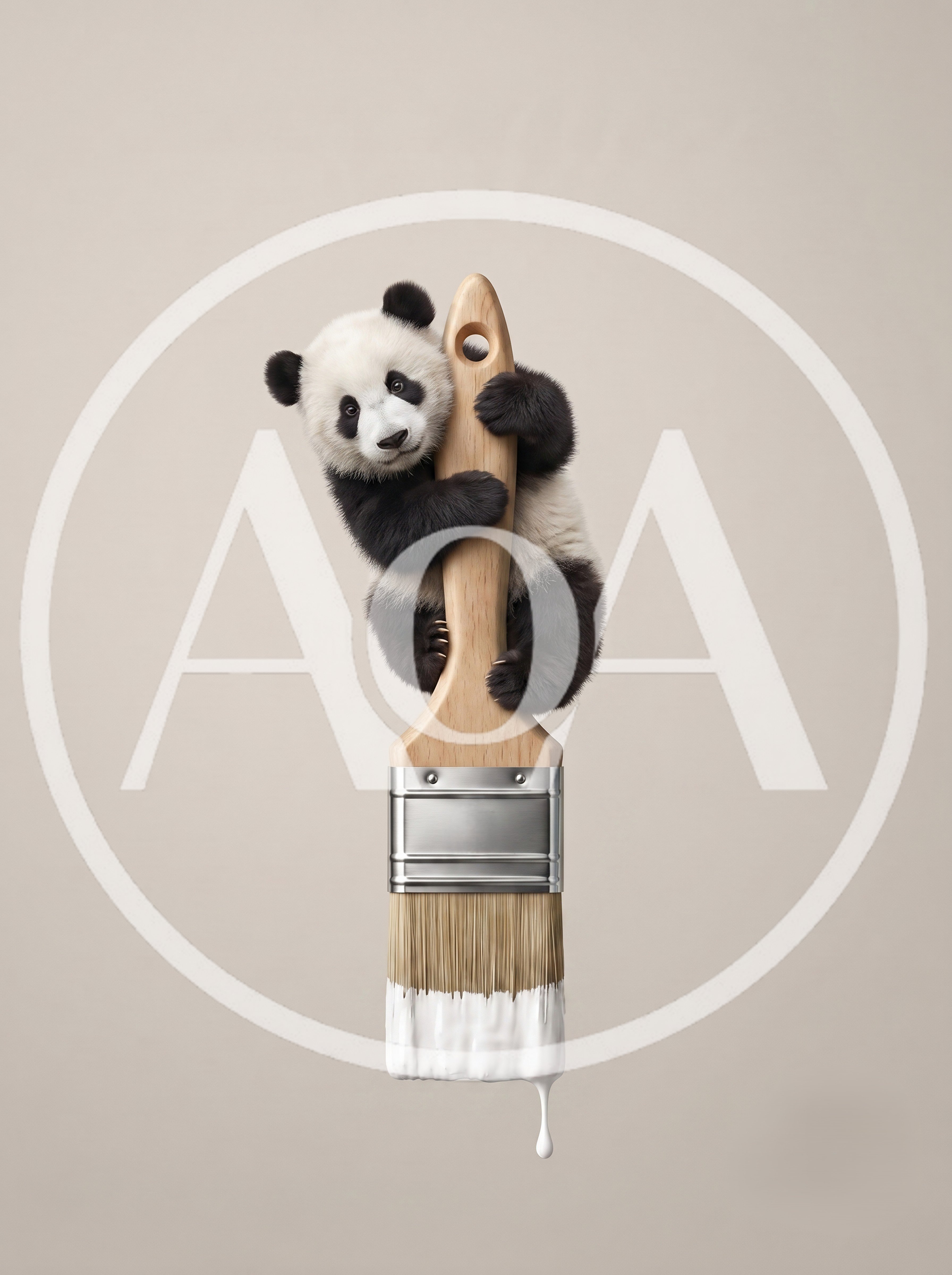Cute Baby Panda Hugging A Large Paintbrush