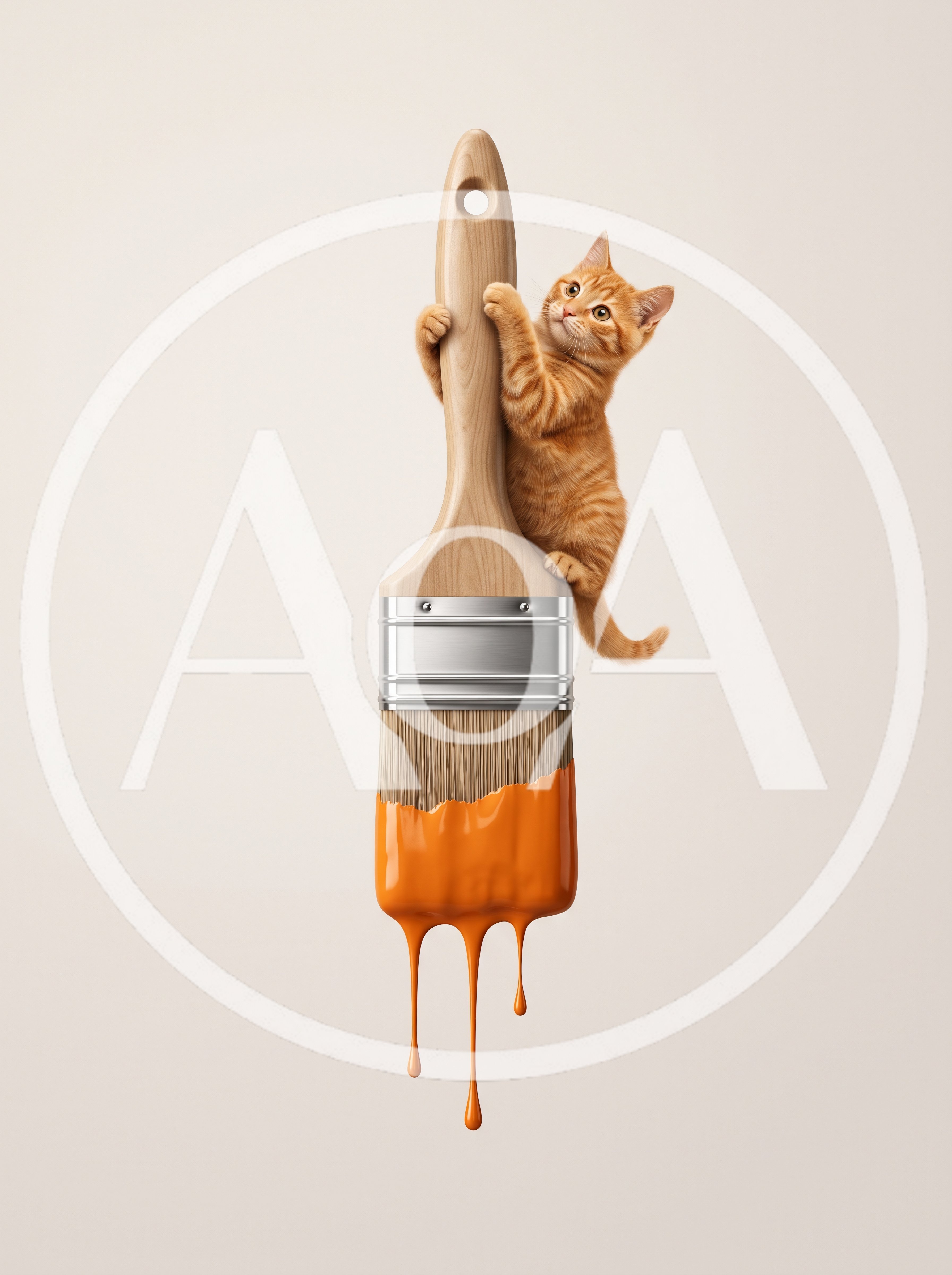 Cute Ginger Kitten Climbing A Large Paintbrush