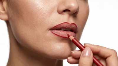 Professional Makeup Artist Applying Red Lip Liner