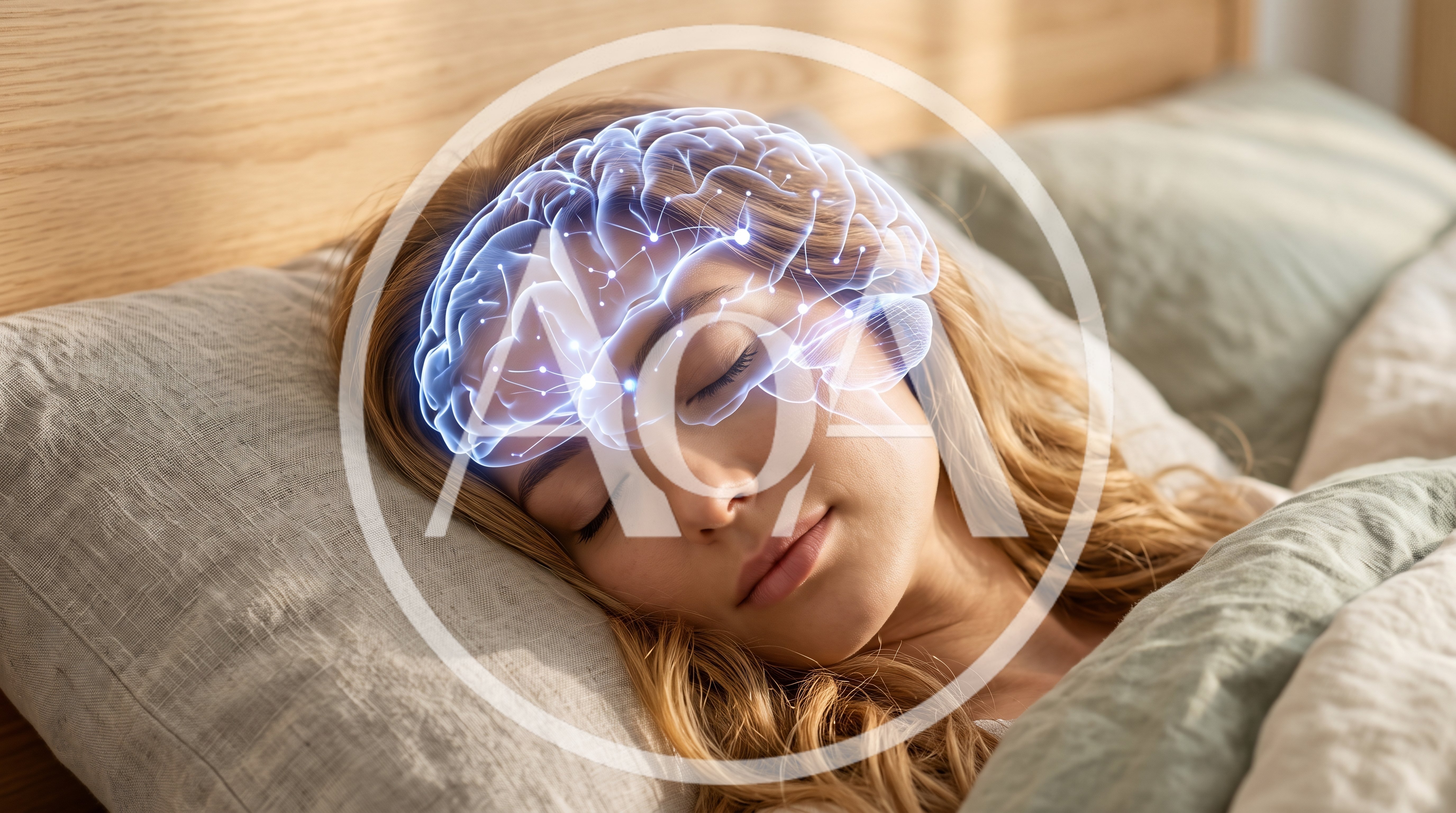 Woman Sleeping With Holographic Brain Visualization