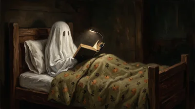 Ghost Reading A Book In Bed At Night