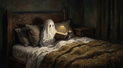 Ghost Reading A Book In Bed