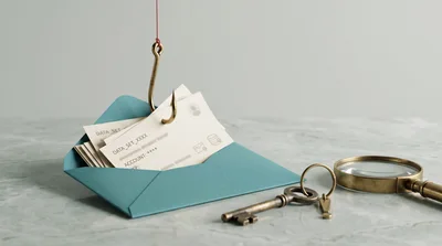 Fishing Hook Pulling Sensitive Data From Blue Envelope