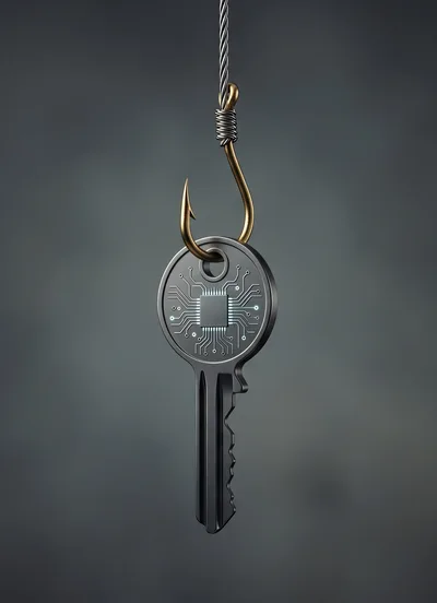 Digital Security Key Hooked On A Fishing Line