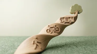 Wooden Sculpture Representing Sustainable Transportation and Nature