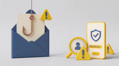 3D Illustration of Phishing Email and Cybersecurity Protection
