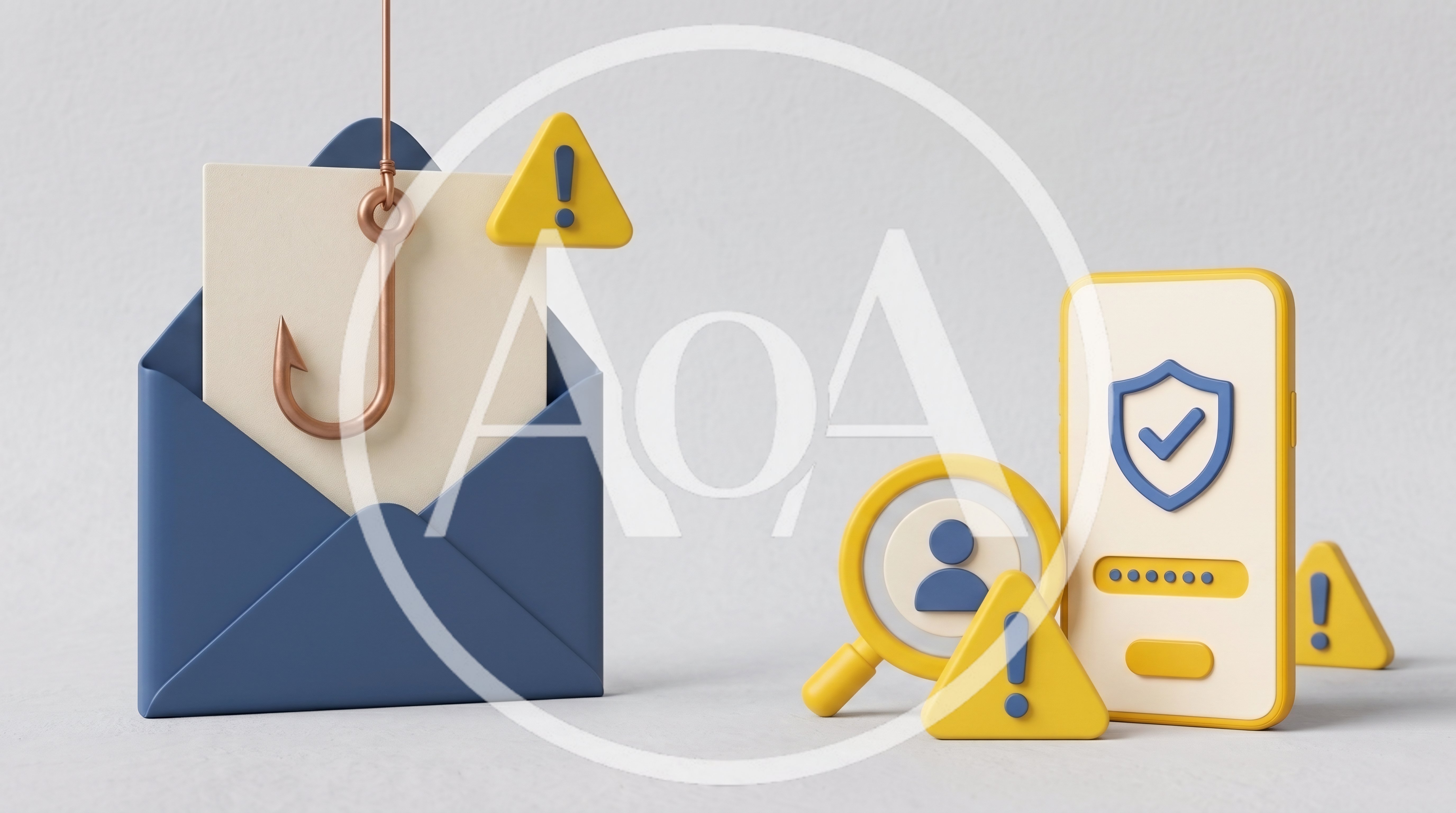 3D Illustration of Phishing Email and Cybersecurity Protection