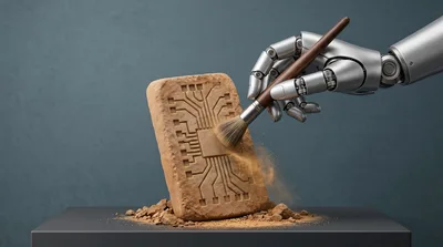 Robotic Hand Cleaning Ancient Stone Circuit Tablet