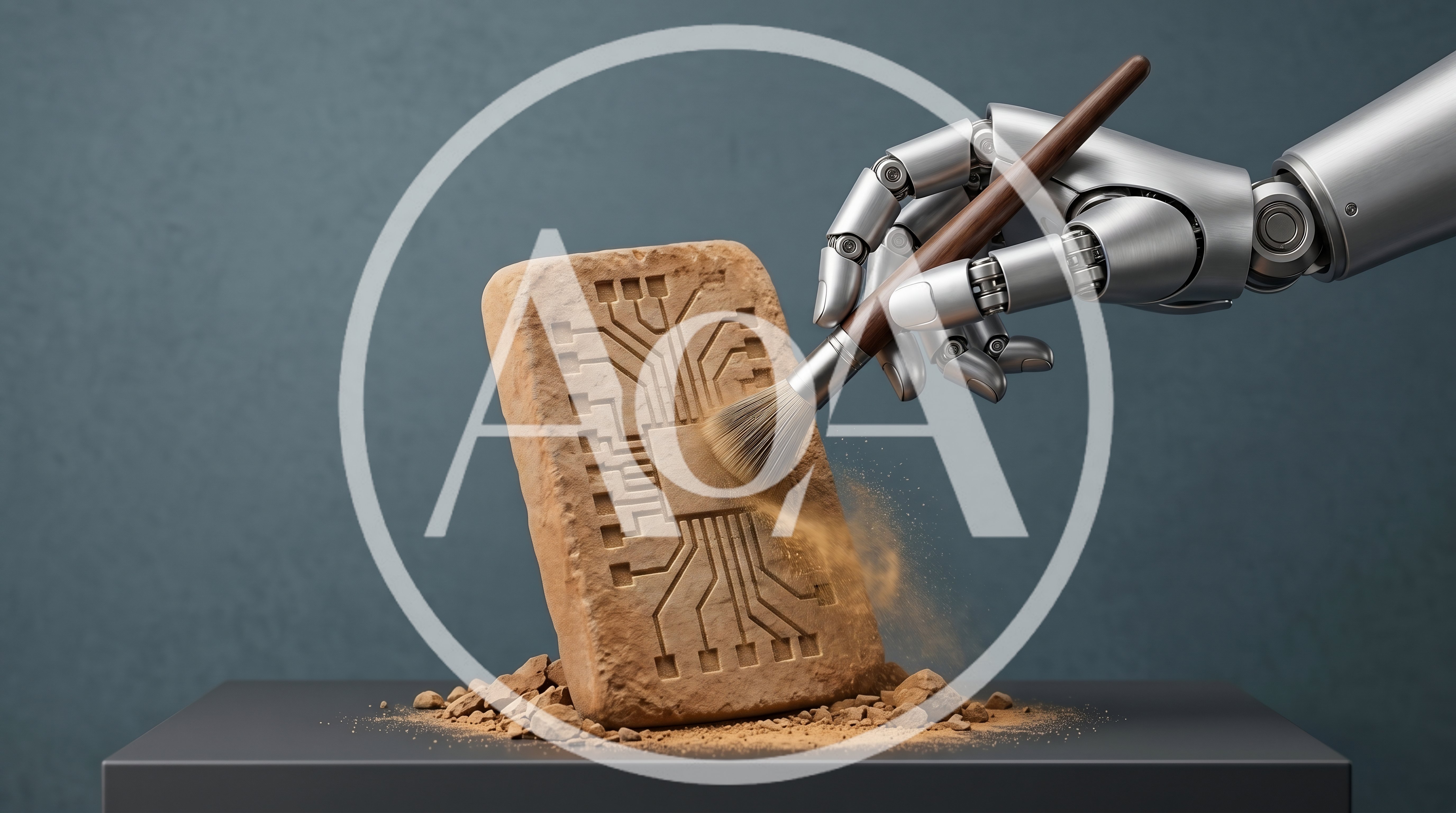Robotic Hand Cleaning Ancient Stone Circuit Tablet