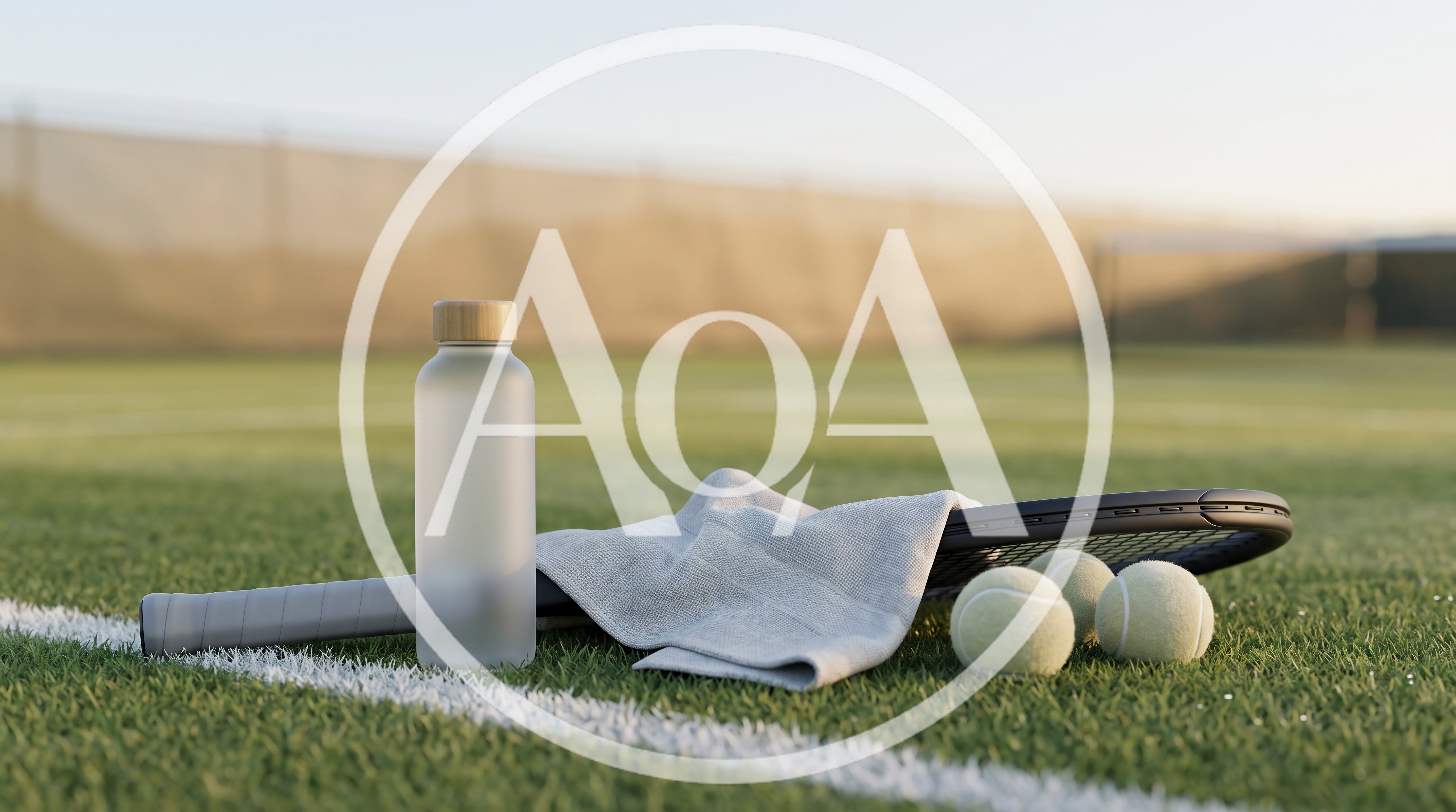 Tennis Equipment Resting on a Grass Court