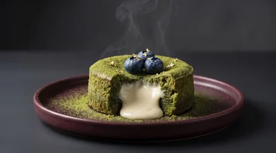 Matcha Lava Cake With Creamy Center And Blueberries