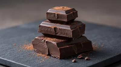 Stacked Dark Chocolate Squares With Cocoa Powder