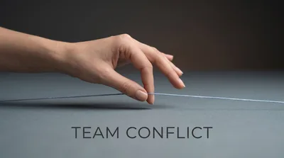 Hand Pulling A Thin Blue String On Grey Background