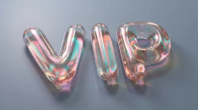 3D Rendered Iridescent VIP Text On Grey Background