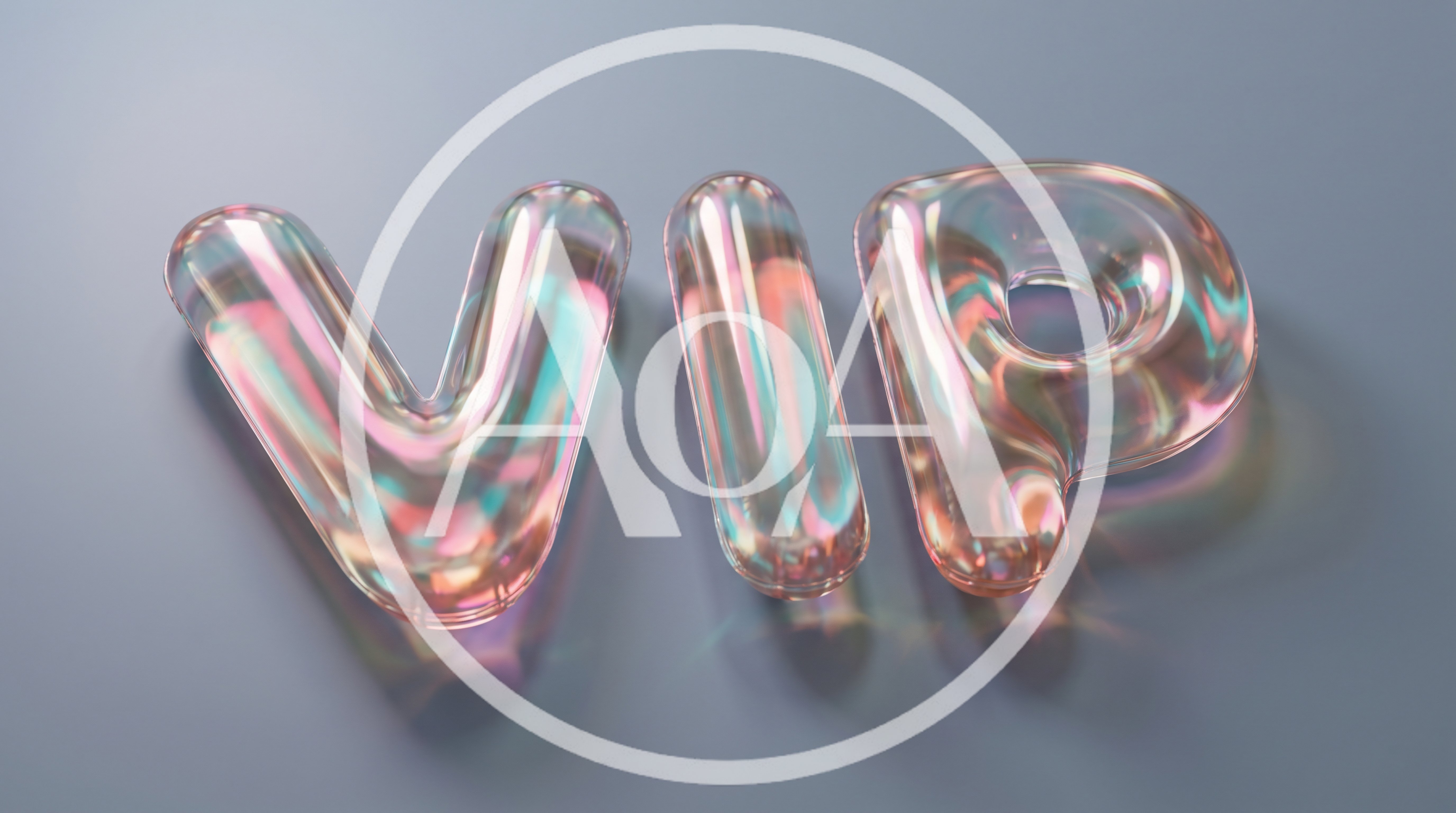 3D Rendered Iridescent VIP Text On Grey Background