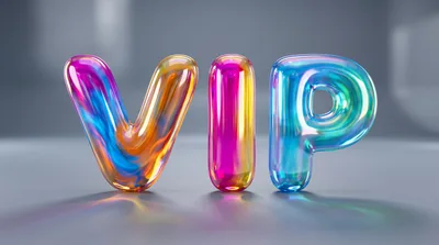 3D Glossy Iridescent VIP Text Render