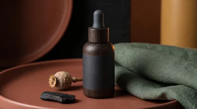 Wooden Dropper Bottle With Poppy Pod And Charcoal
