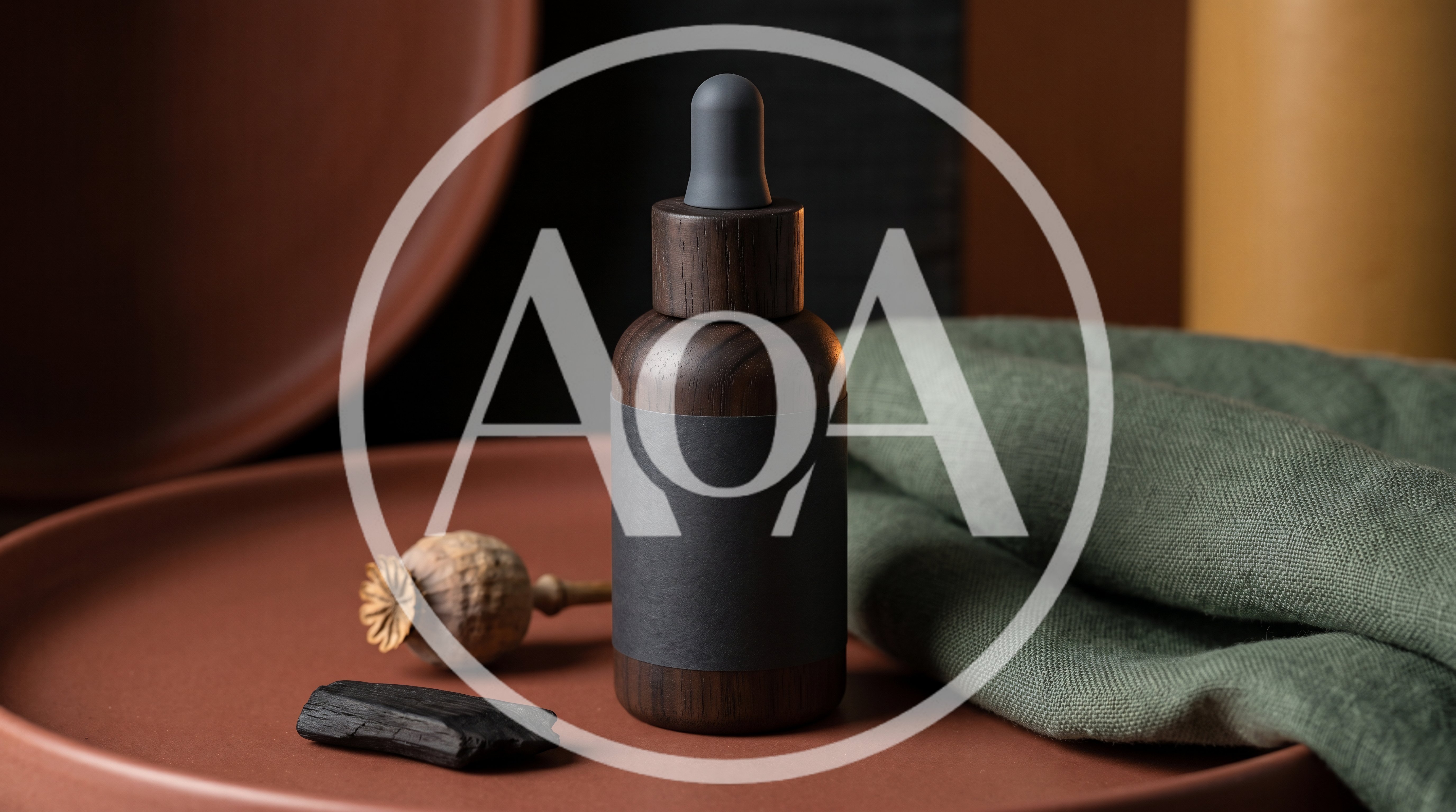 Wooden Dropper Bottle With Poppy Pod And Charcoal