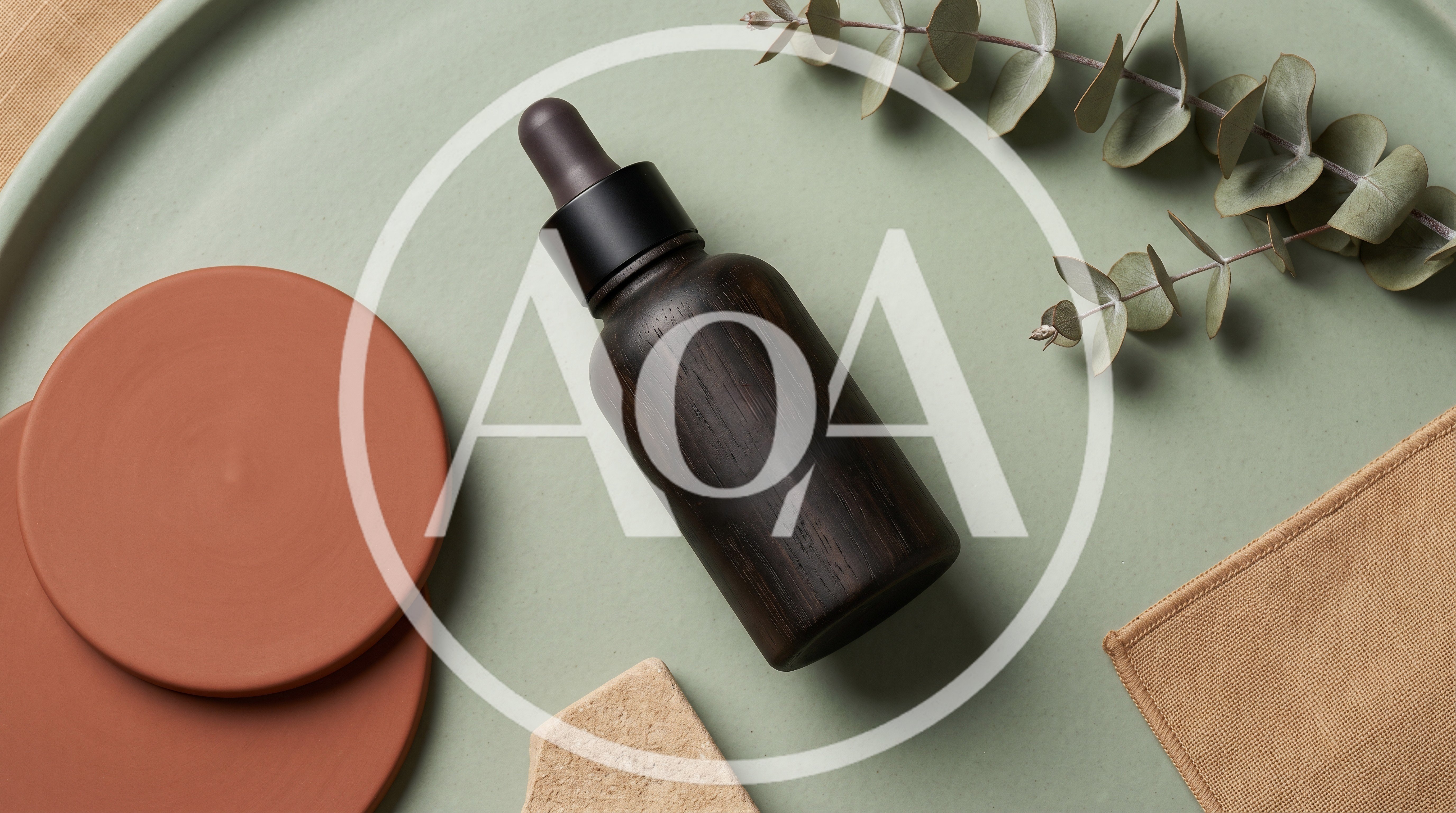 Wooden Dropper Bottle on Green Tray with Eucalyptus
