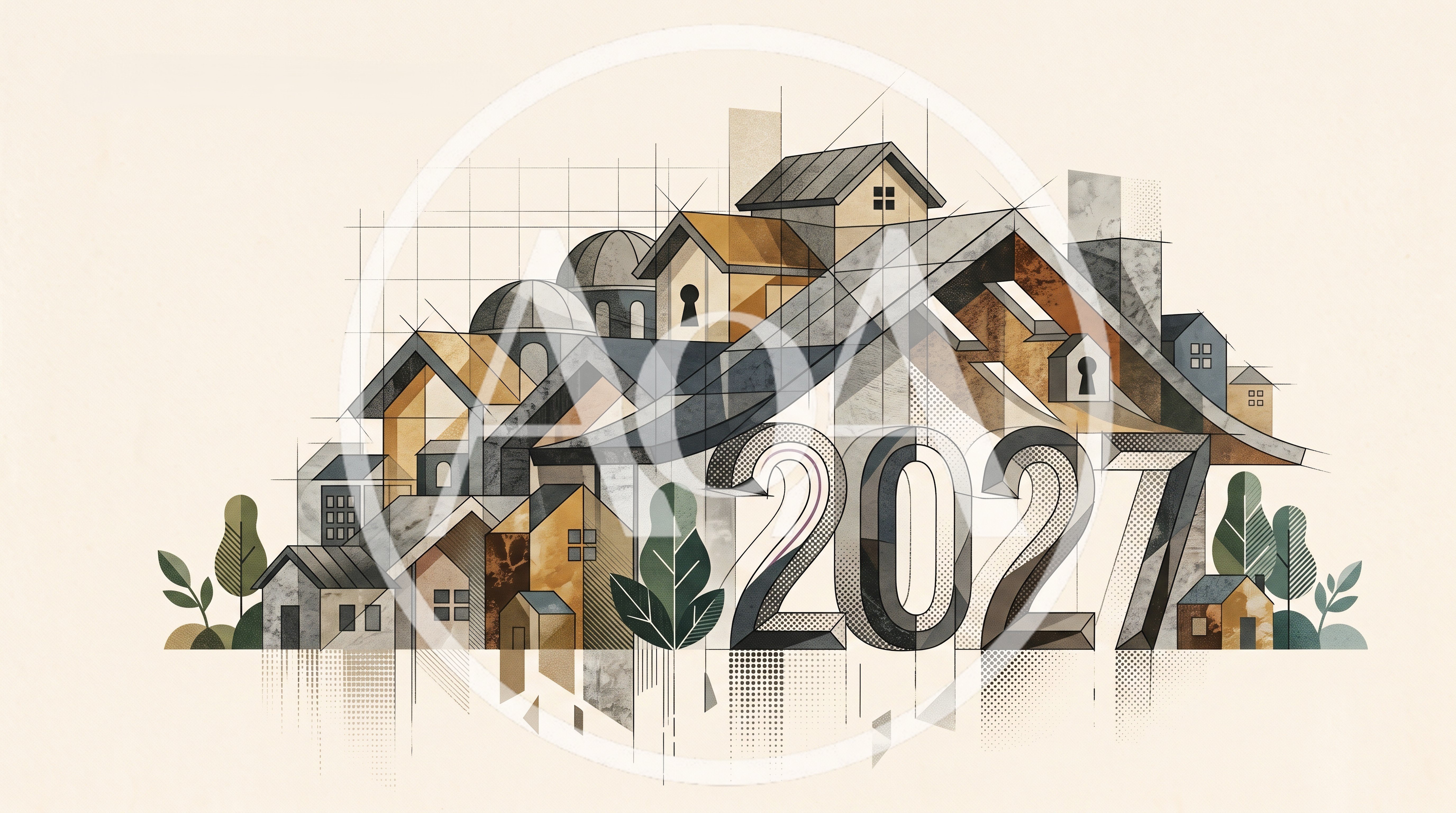 Architectural Sketch Illustration Of Houses With 2027 Text
