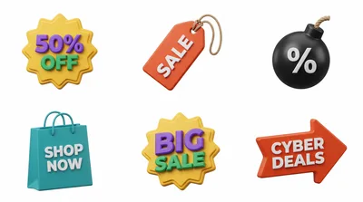3D Rendered E-commerce Sales Icons Set