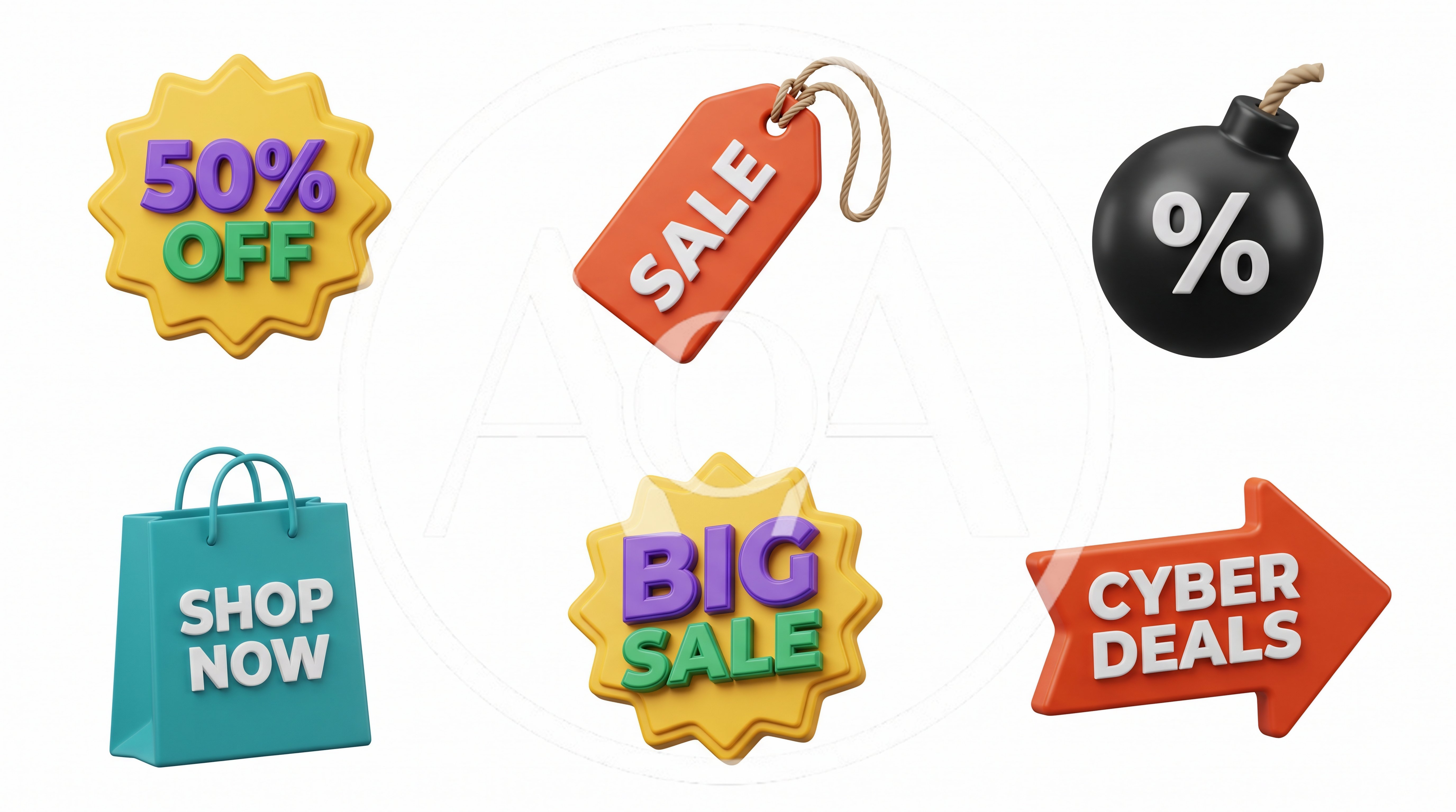 3D Rendered E-commerce Sales Icons Set