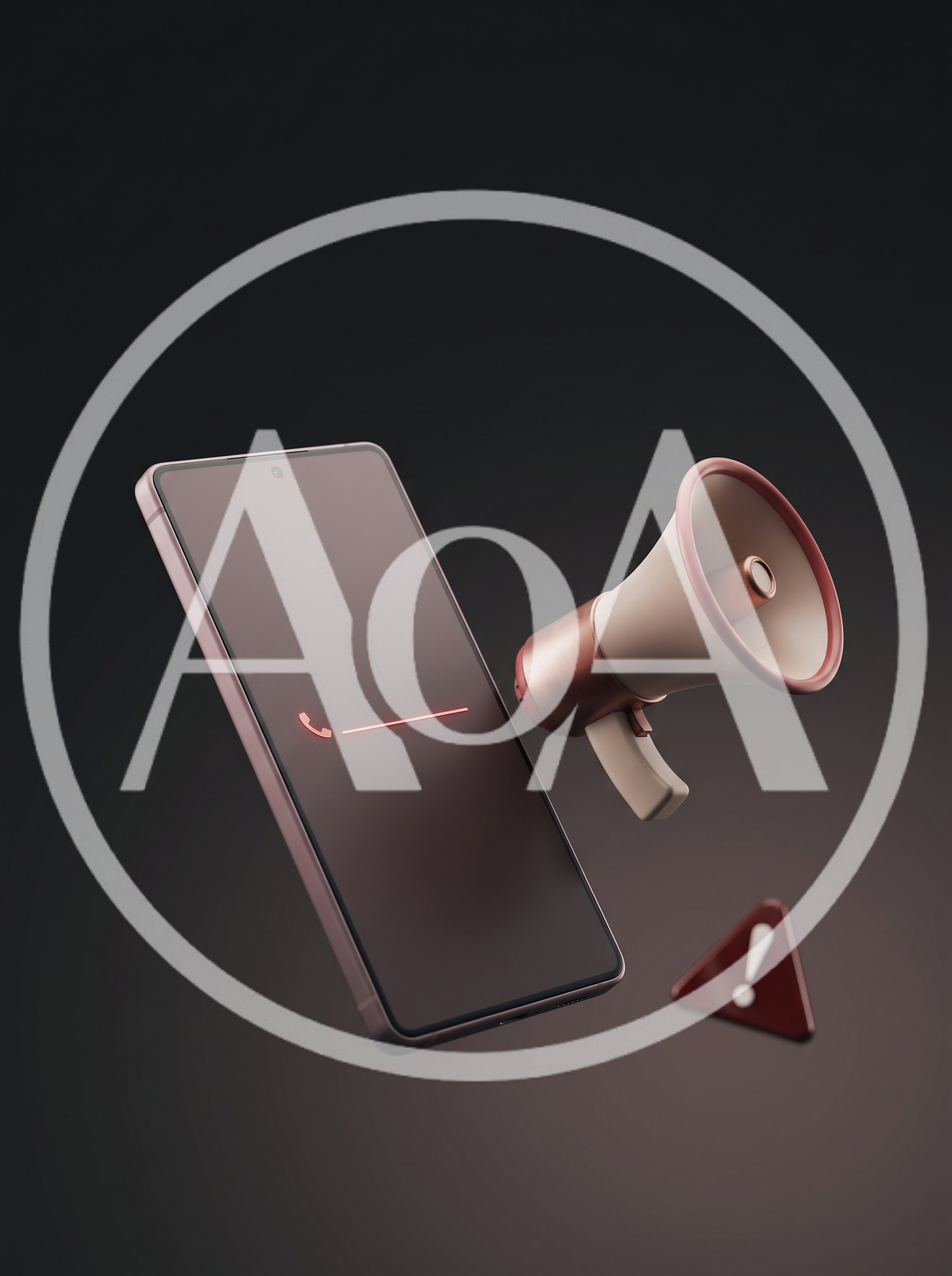 3D Render of Smartphone with Megaphone and Warning Icon