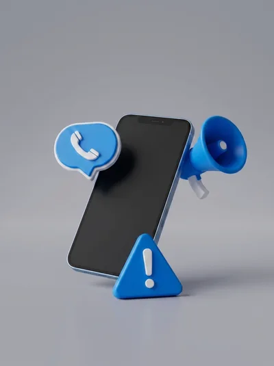 3D Smartphone With Communication Icons And Alert Symbol