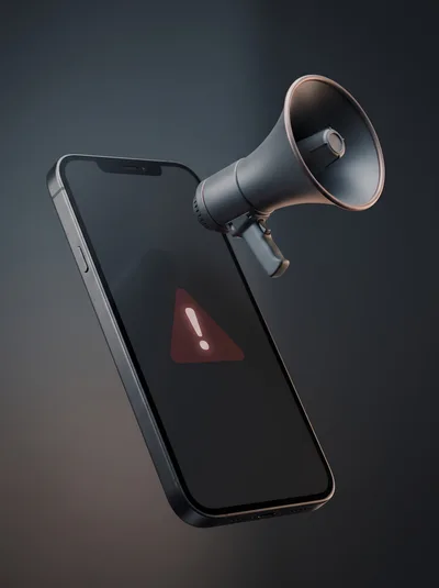 Smartphone With Megaphone And Warning Alert Icon