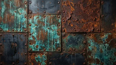 Weathered Metal Plates With Rust And Patina Texture