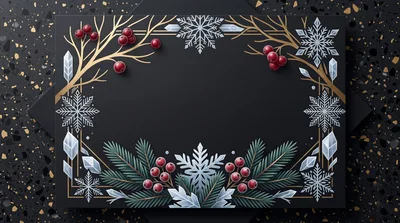 Elegant Christmas Frame With Snowflakes And Berries