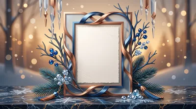 Elegant Winter Holiday Frame With Decorative Pine And Berries