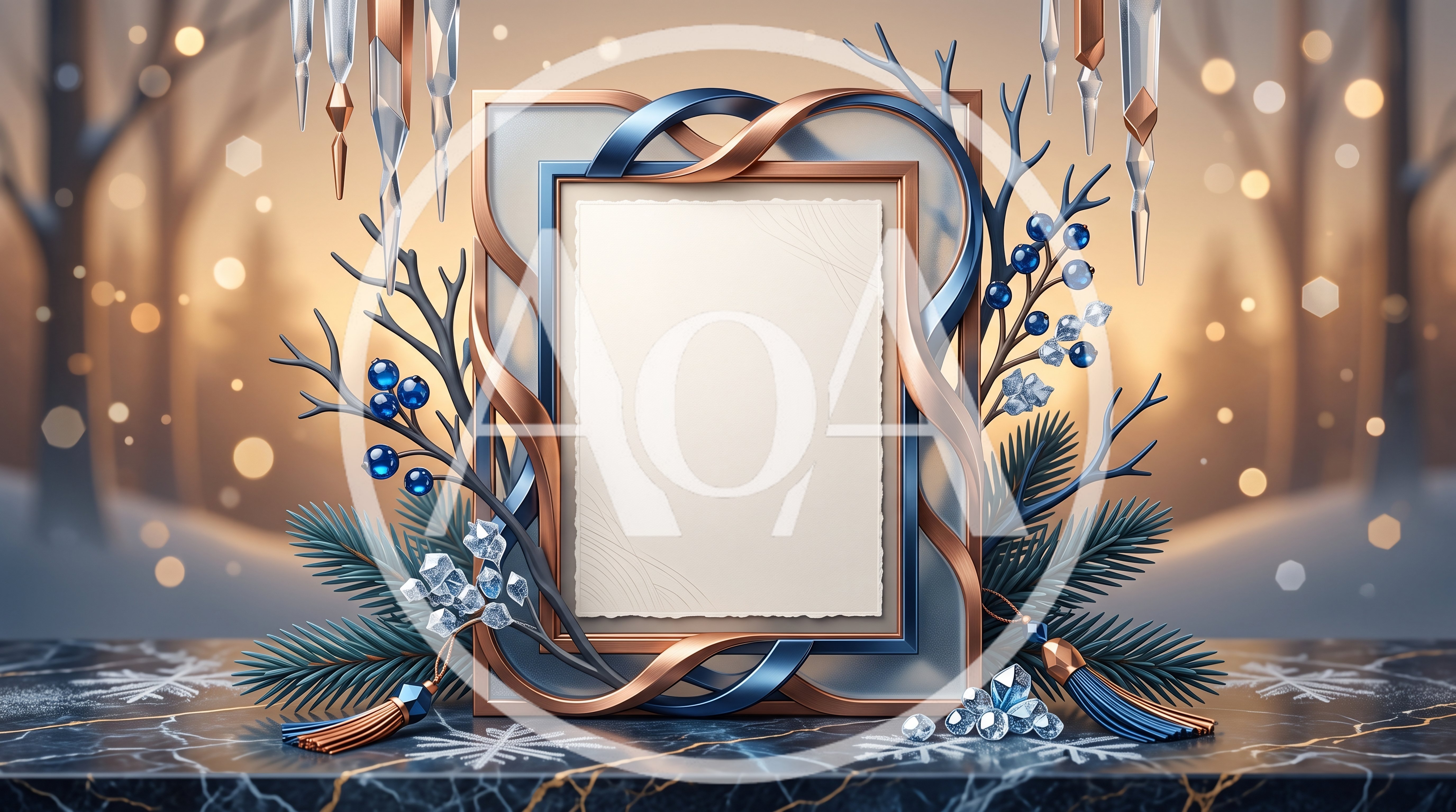 Elegant Winter Holiday Frame With Decorative Pine And Berries