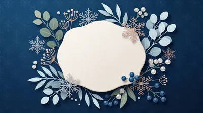 Winter Holiday Frame With Paper Cut Snowflakes And Foliage