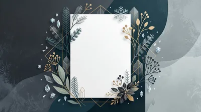 Elegant Winter Floral Frame With Geometric Accents