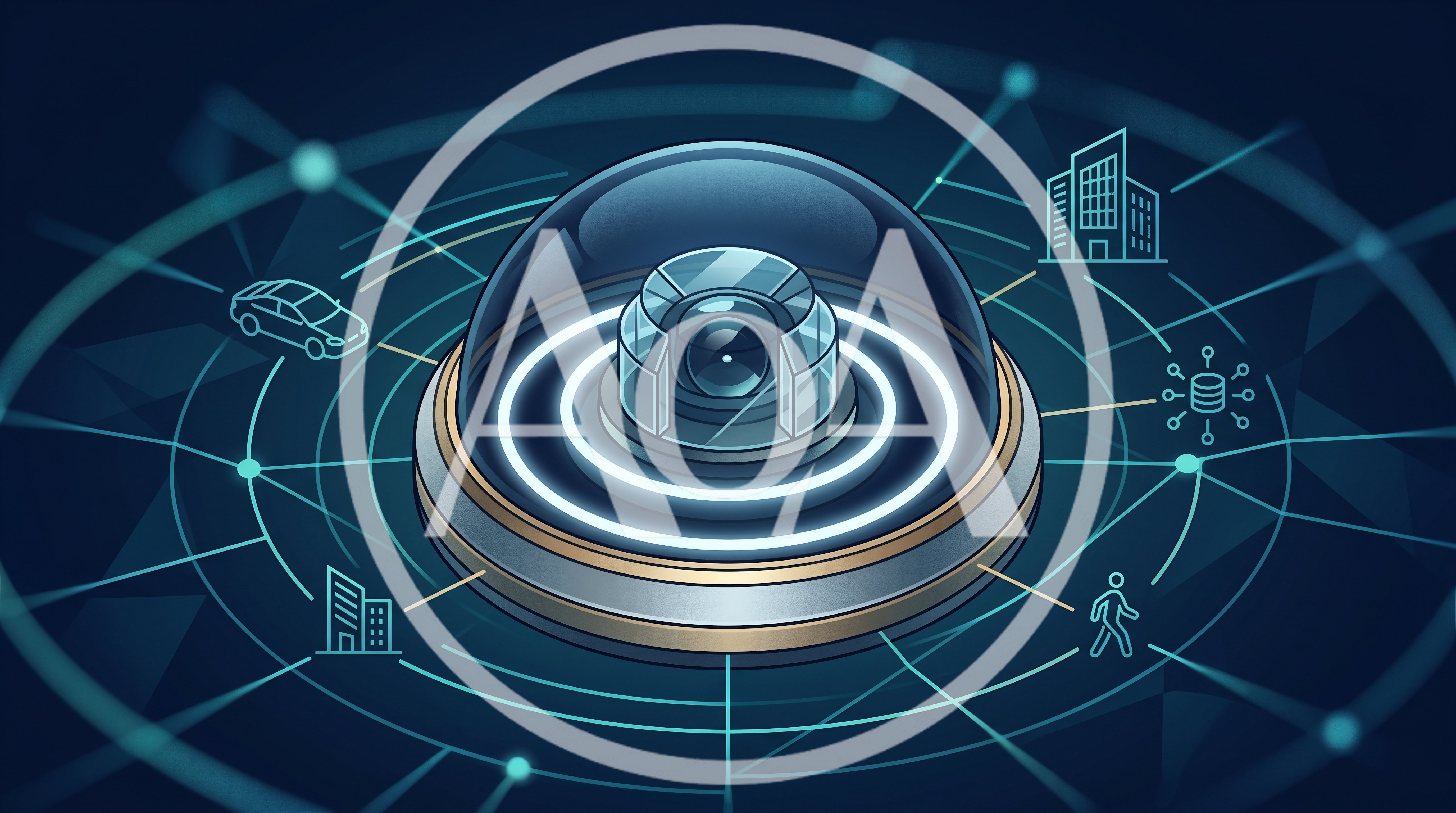 Digital Surveillance Camera With Connected Network Data Icons