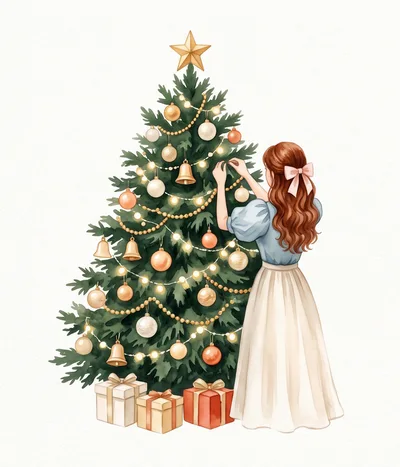 Woman Decorating A Christmas Tree With Ornaments