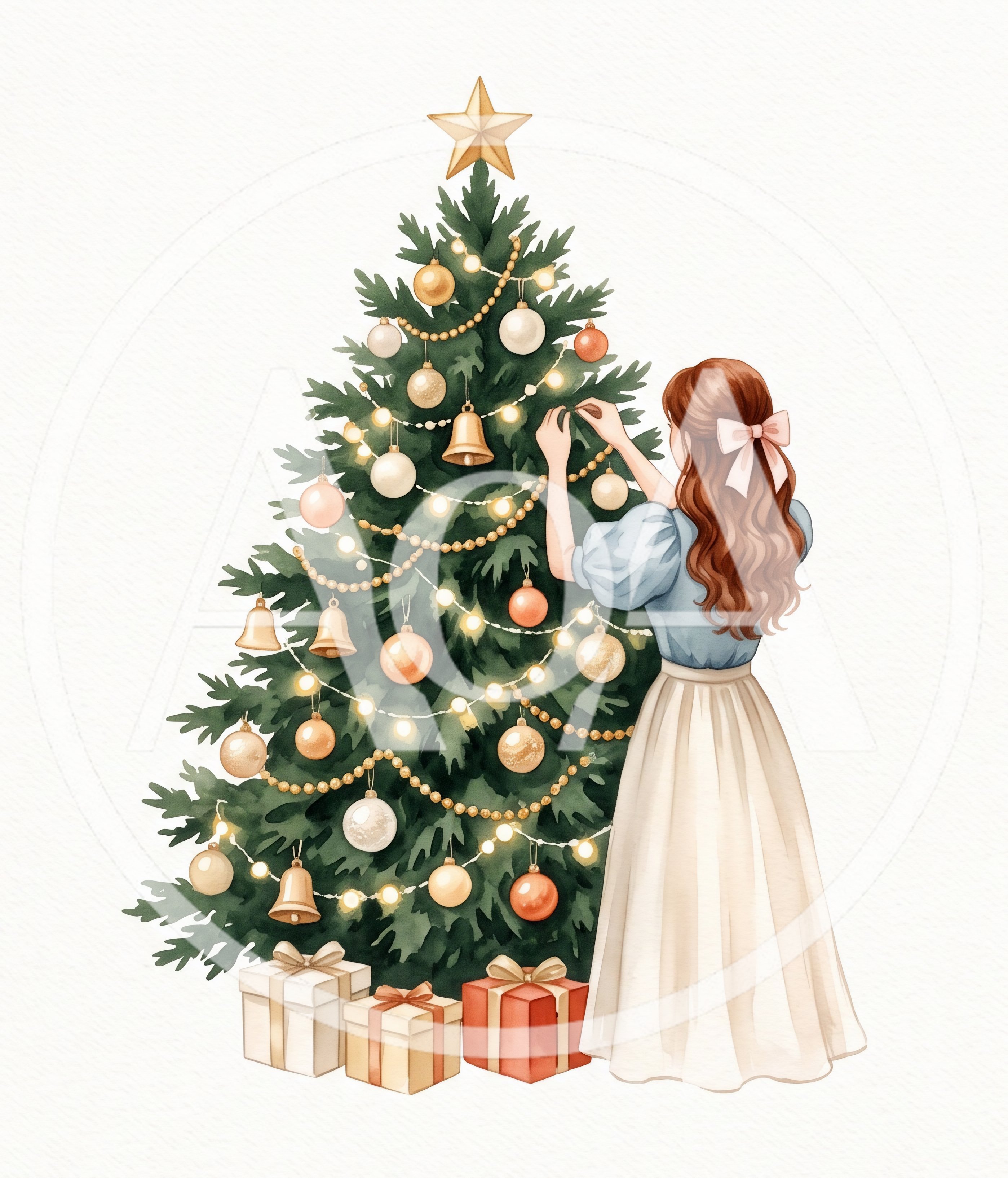Woman Decorating A Christmas Tree With Ornaments