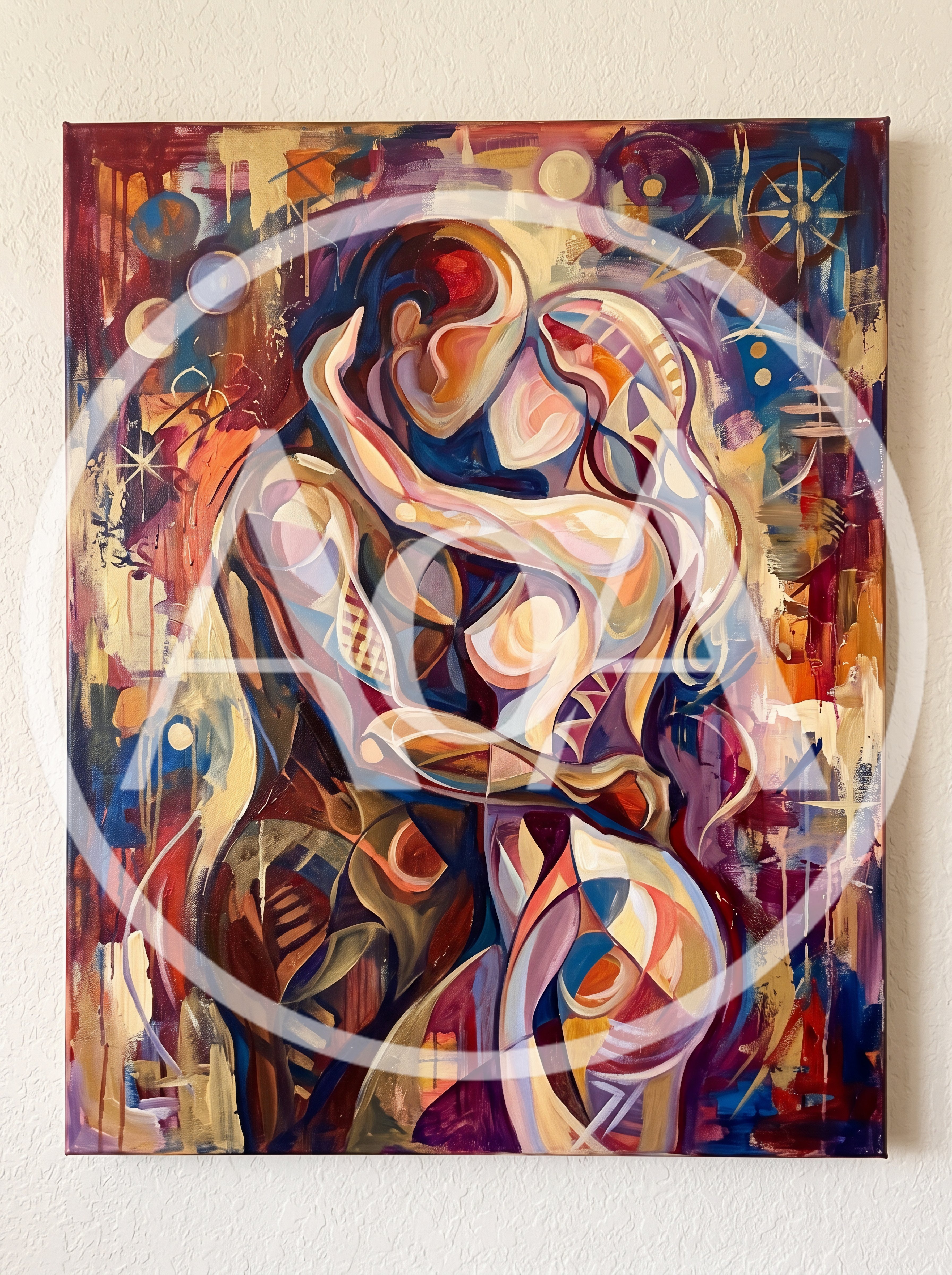 Abstract Painting Of A Couple Embracing In Passionate Kiss