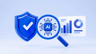 3D AI Security Shield and Data Analytics Icon