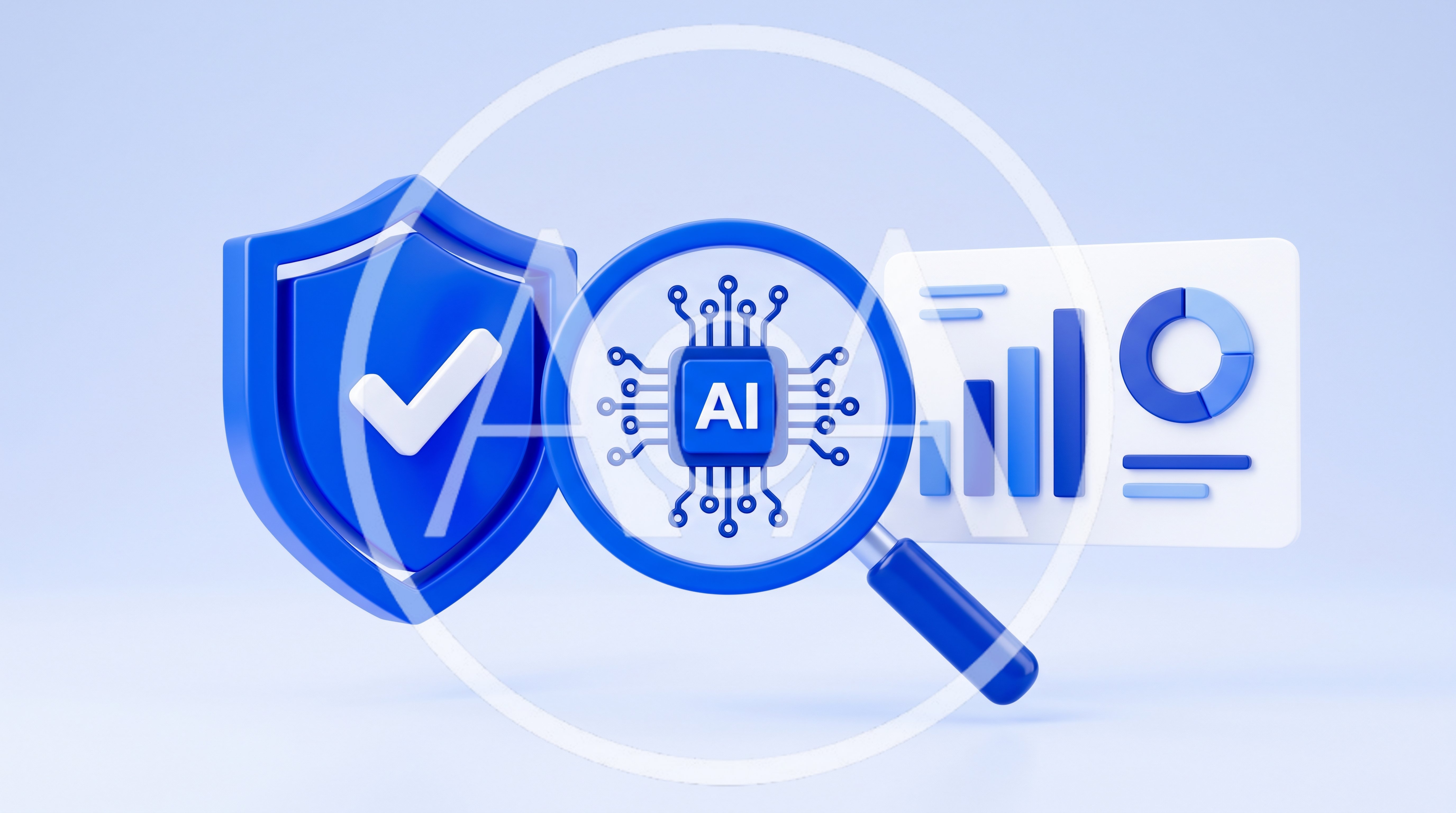 3D AI Security Shield and Data Analytics Icon