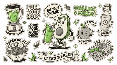 Healthy Lifestyle Food And Drink Sticker Set