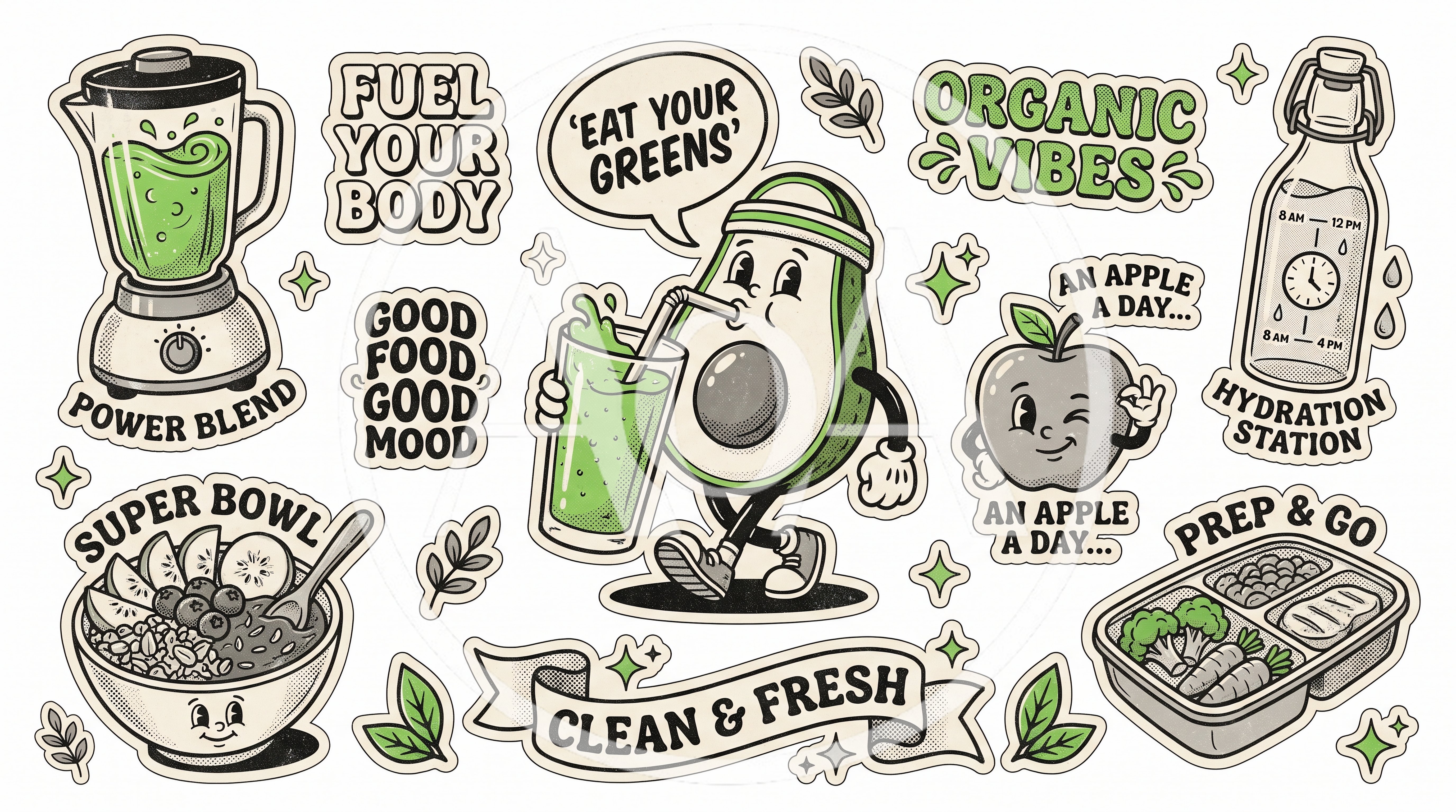 Healthy Lifestyle Food And Drink Sticker Set