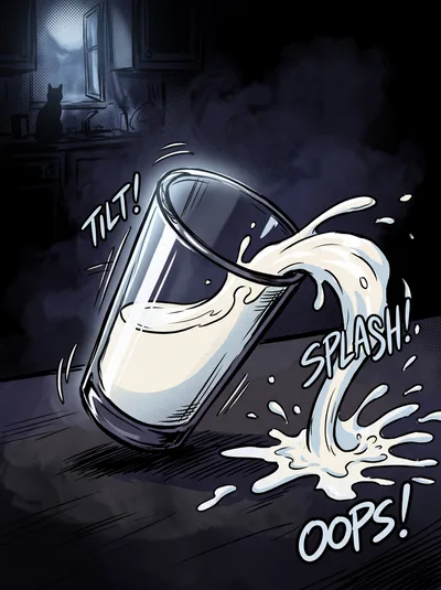 Comic Style Illustration Of A Spilled Glass Of Milk