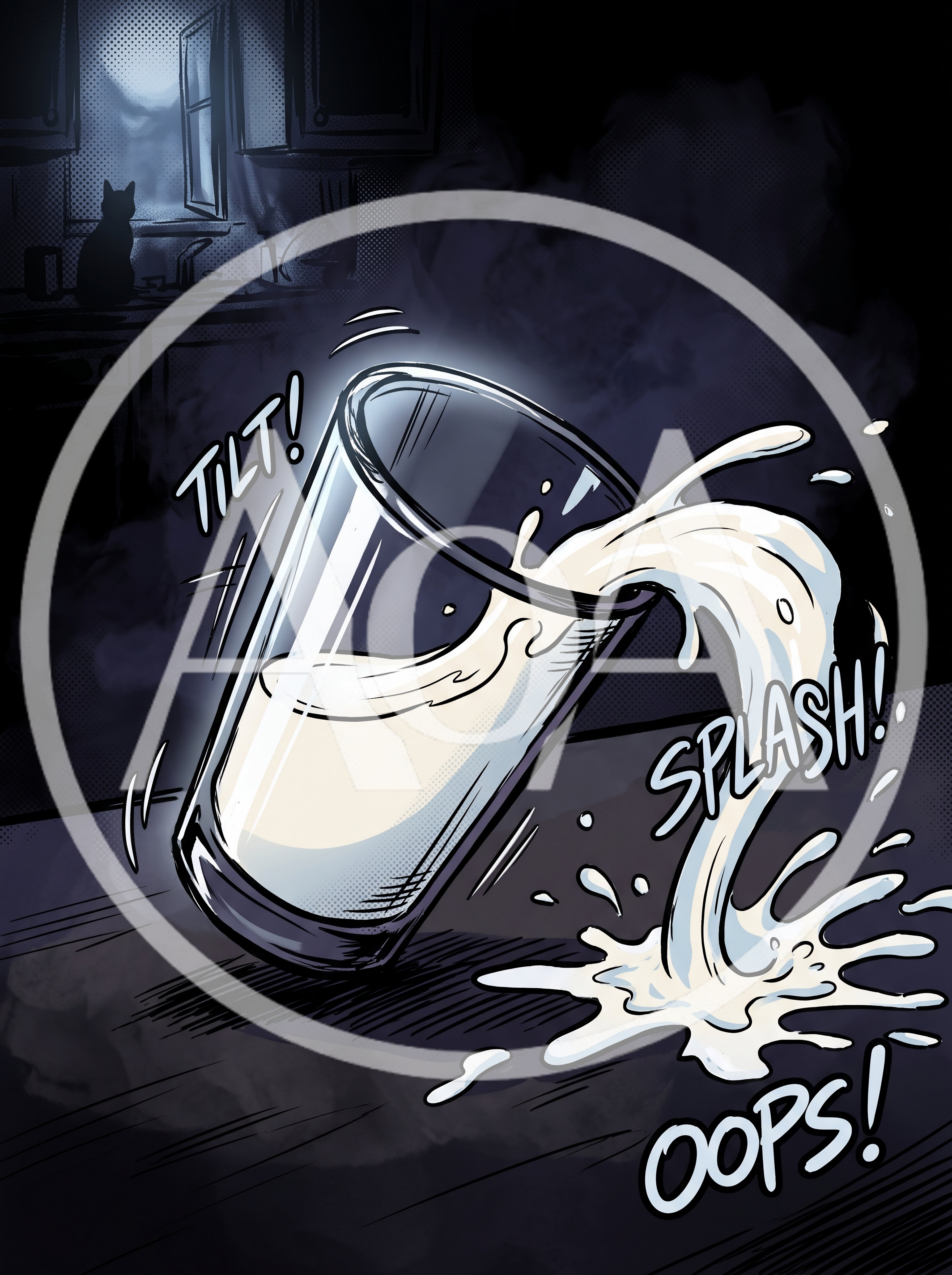 Comic Style Illustration Of A Spilled Glass Of Milk