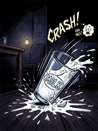 Comic Style Illustration Of A Spilled Glass Of Milk