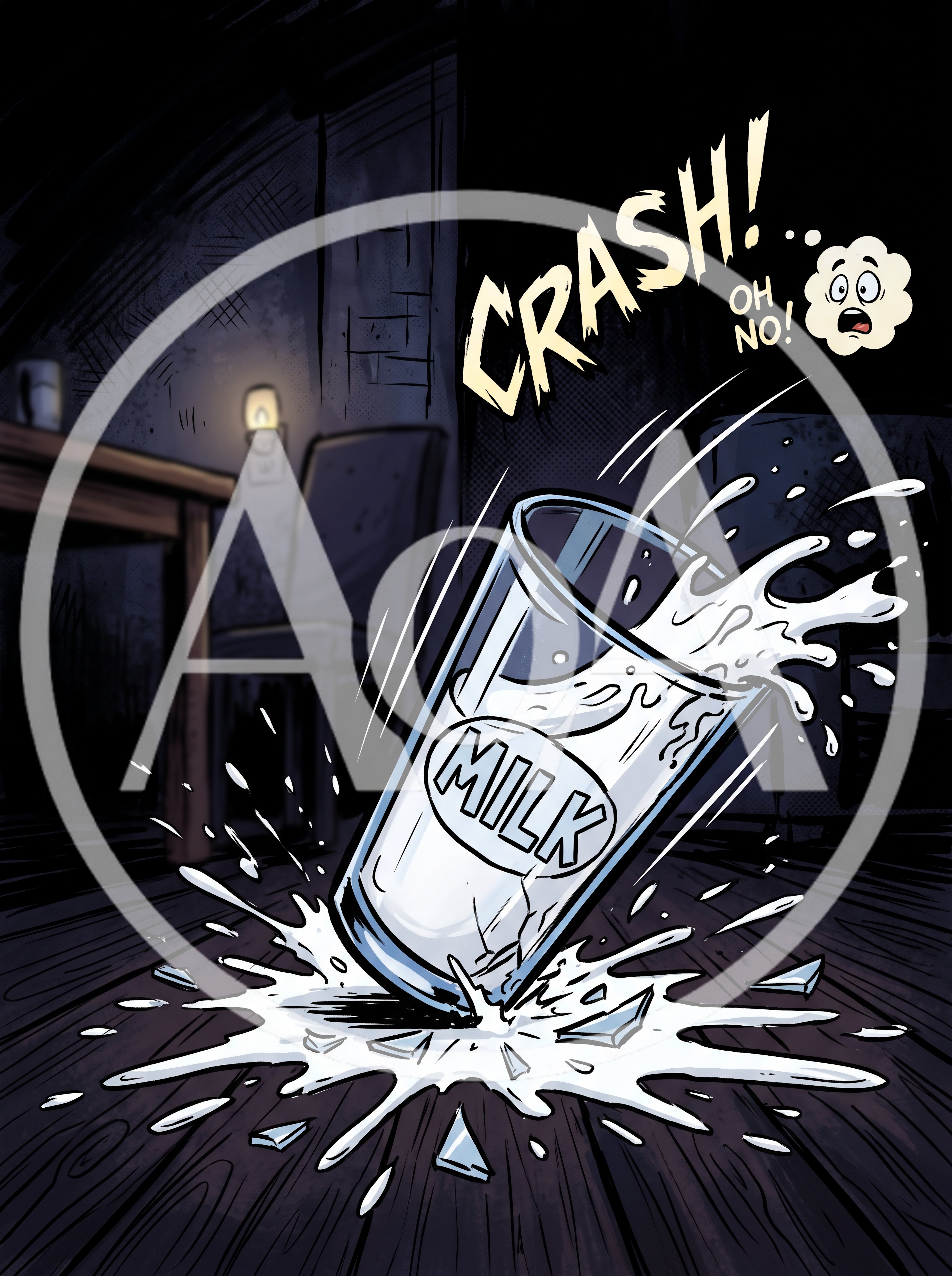 Comic Style Illustration Of A Spilled Glass Of Milk