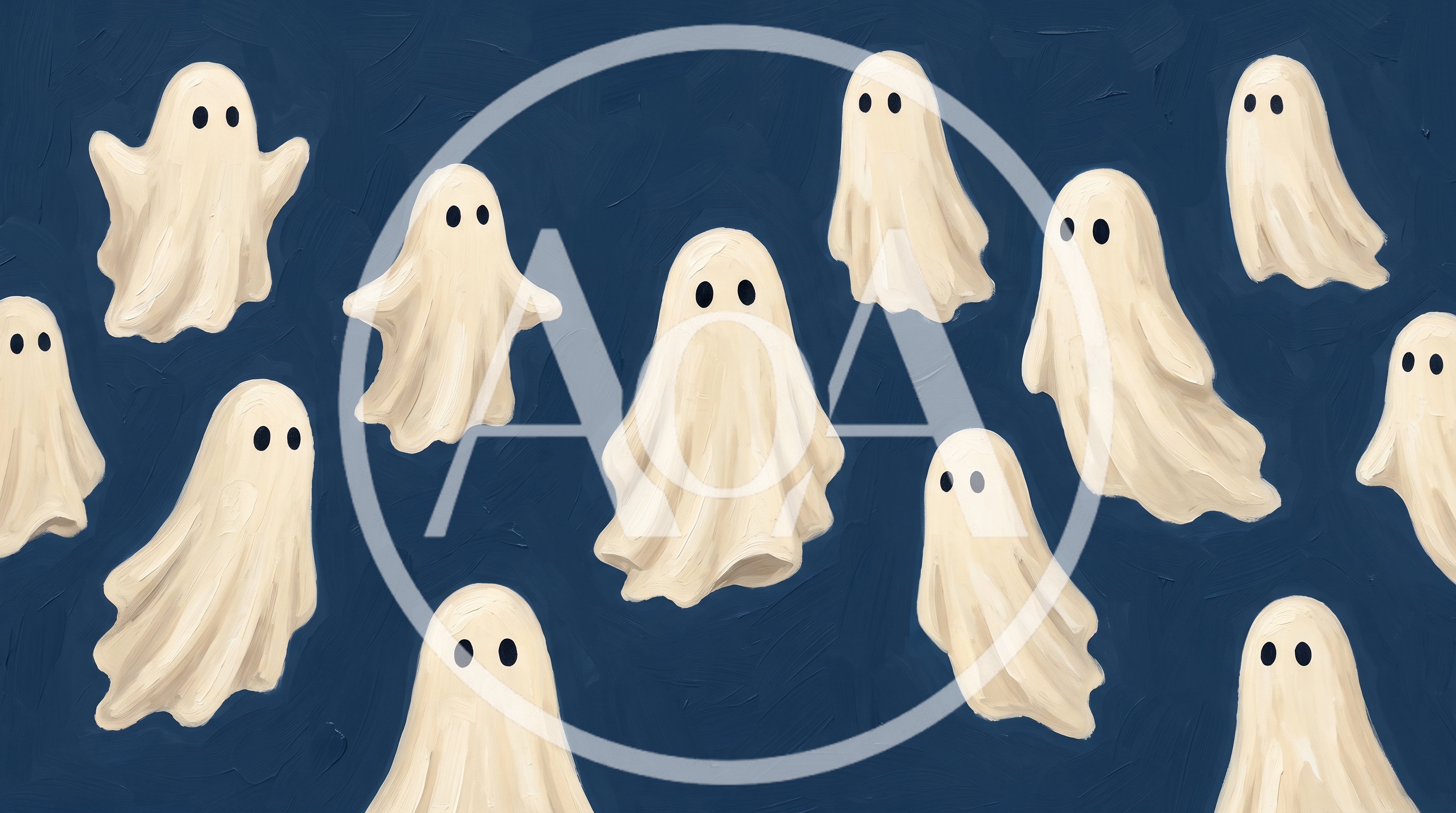 Pattern Of Cute Hand Painted Ghosts On Blue Background